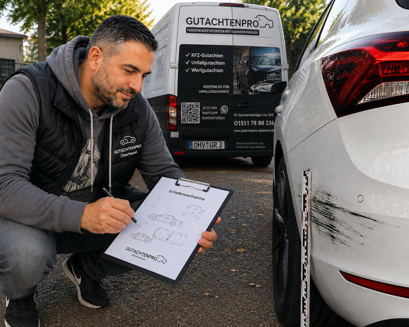 Evthimios Karametaxas bei der Schadensaufnahme vor Ort